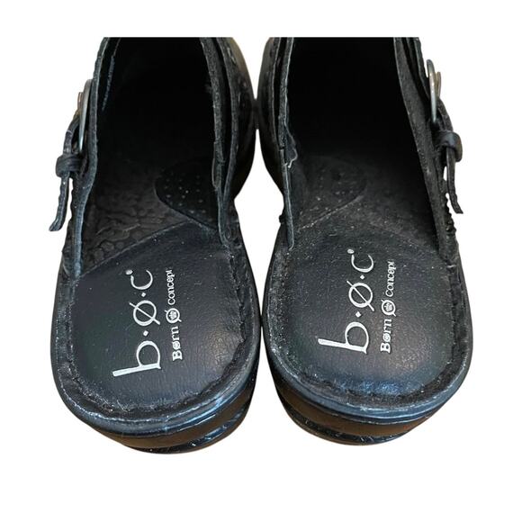 9M BOC Born Concept Women's Leather Block Heel Mules Black C35300 CIG14 - Picture 5 of 11